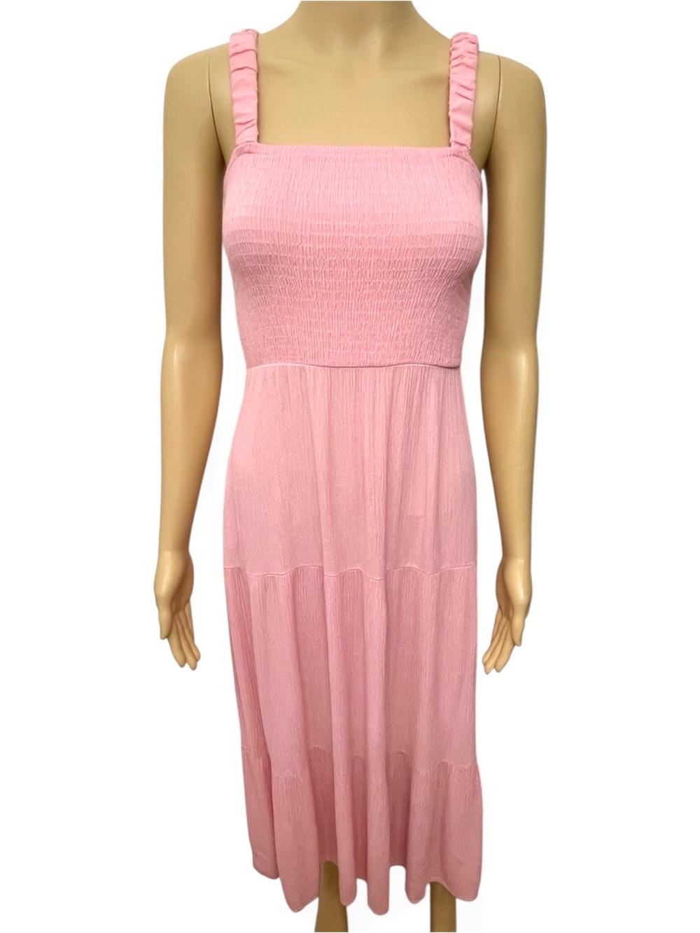 Forever 21 Pink Smocked Maxi Dress Tiered Ruffled Sundress size S